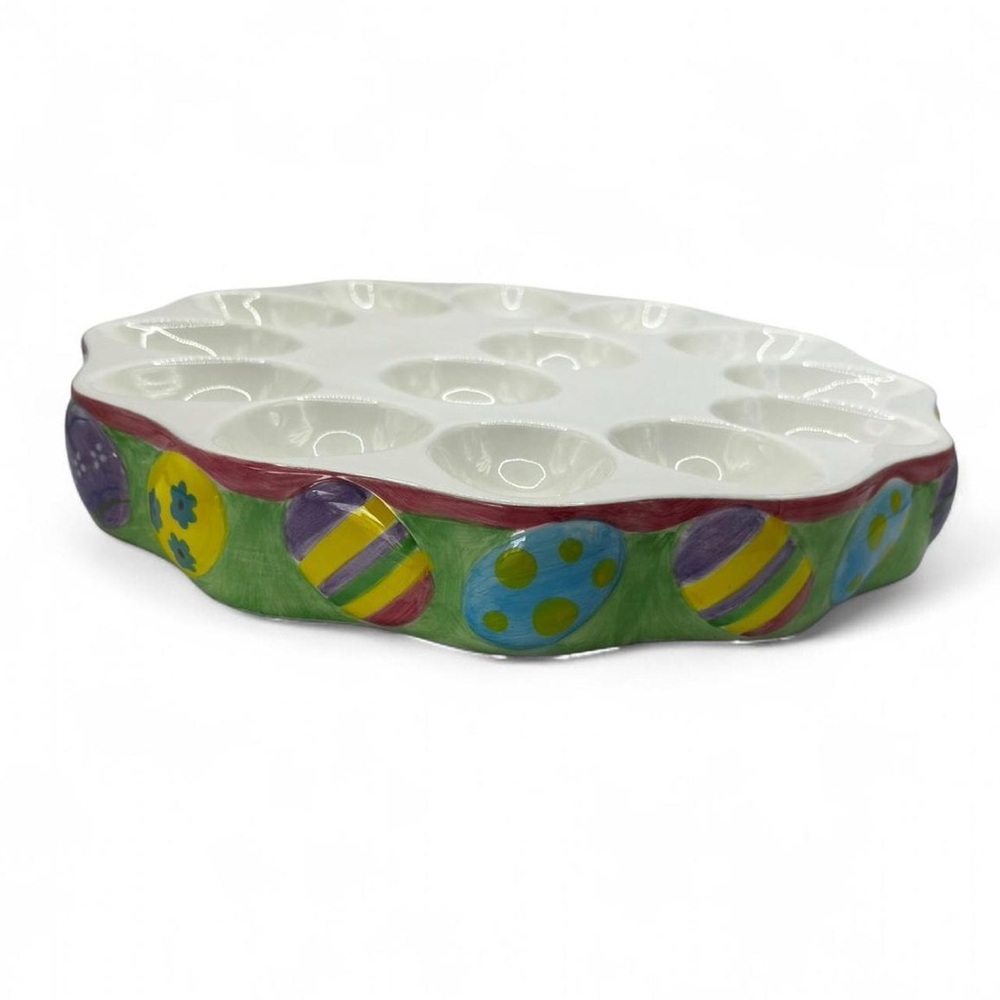 Hand-Painted Ceramic Egg Platter - Colorful Easter Eggs